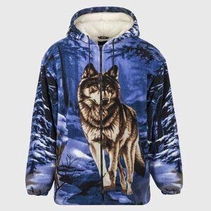 Wildkind Wolf Snow Grey Jacket Wolves Sherpa Fleece Hoodie Blue Sweater M-2X